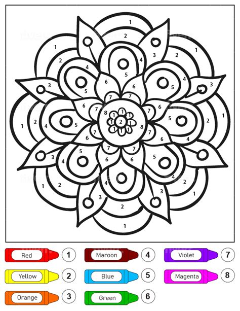 Colorear Por Números Un Mandala De Flores Para Niños Para Colorear
