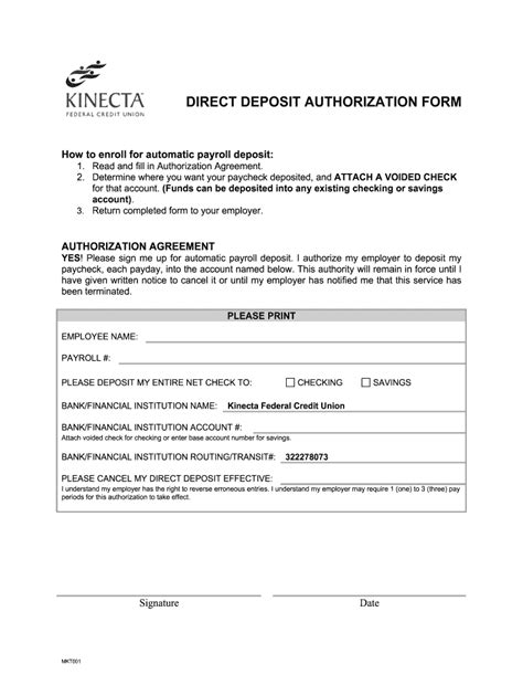 The information provided and collected on this website will be subject to the service provider's privacy policy and terms and conditions, available through the website. Kinecta Federal Credit Union Direct Deposit Authorization ...