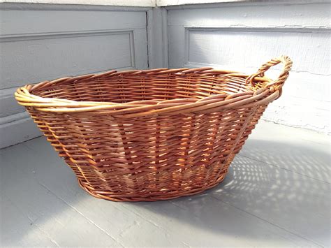 Vintage Wicker Laundry Basket Large Oval Clothes Basket Hamper ...