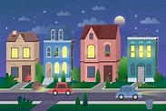 Premium Vector | Old city landscape in night cartoon vector ...