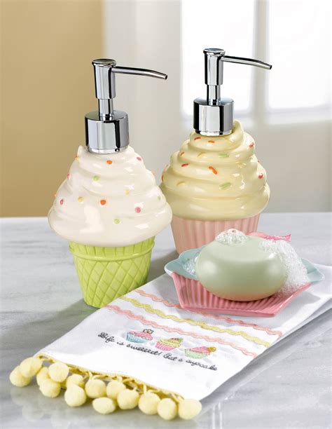 Yellow granite bathroom decor set. Cute Pastel-Cupcake Dish and Message Towel. Adorable in ...