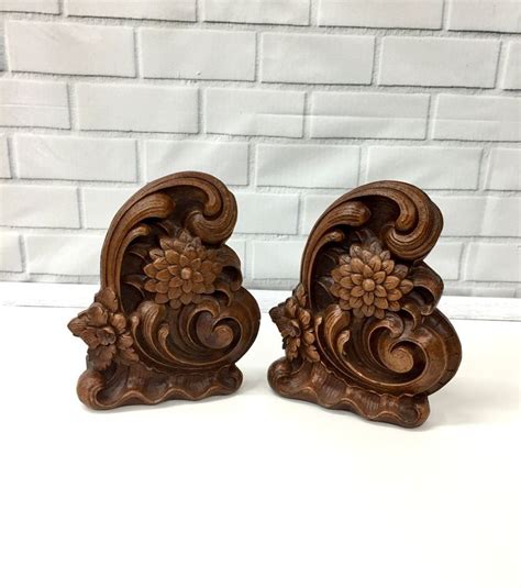 Vintage Syroco Bookends Scrolls And Flowers Ornate Wooden Etsy In