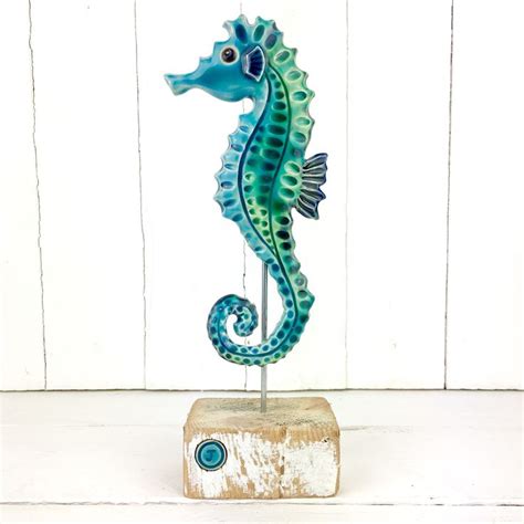 Standing Seahorse On Painted Driftwood Light Coloured