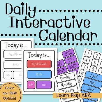 Daily Interactive Calendar Poster By Learn Play ABA TPT