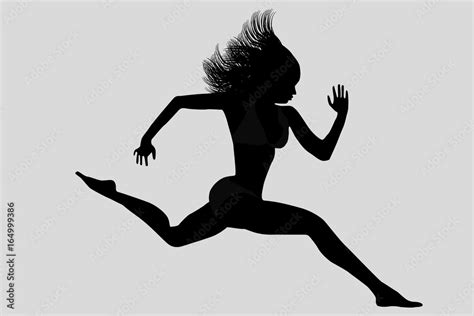 Running Woman Front View Vector Silhouette Silhouette Of A Running Girl Text And Background On