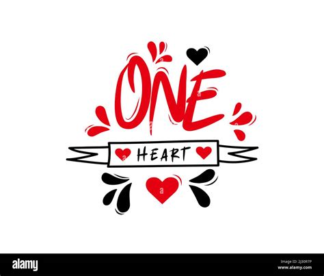 One Heart Lettering Text On White Background In Vector Illustration