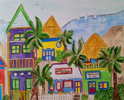 Caribbean Houses Caribbean Art Watercolor Canvas Painting