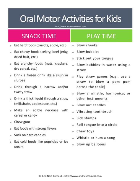 Oral Motor Sensory Activities For Kids Free Printable And Next Comes L
