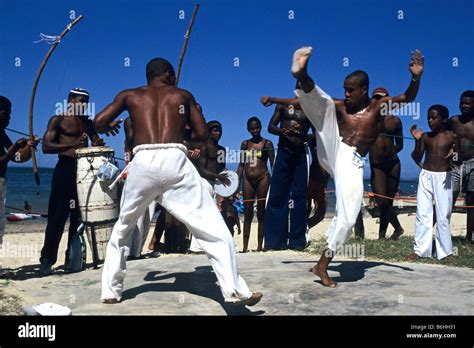 the afro brazilian martial art dance capoeira is performed on the island itaprica at salvador