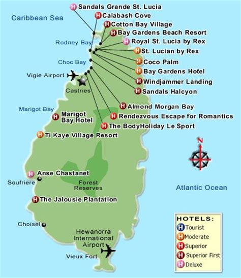 St Lucia Map Resorts Hiking In Map