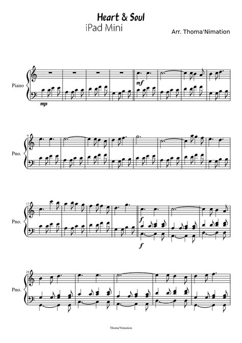 Once you download your digital sheet music, you can view and print it at home, school, or anywhere you want to make music, and you don't have to be connected to the internet. Heart & Soul sheet music download free in PDF or MIDI