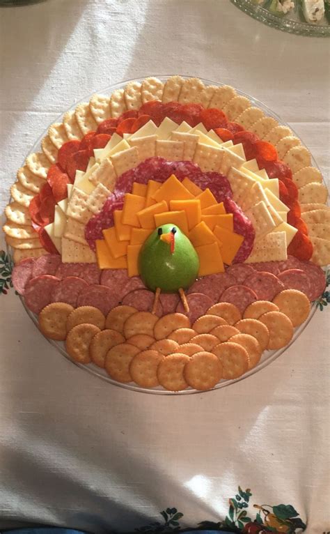 Cheese And Cracker Turkey Tray Thanksgiving Snacks Thanksgiving Food