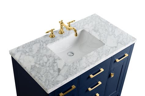 48 Single Sink Bathroom Vanity In Blue Finish With Carrara White Marble Top