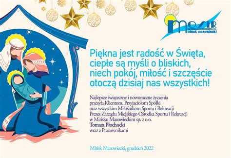 Życzenia Bożonarodzeniowe 2022 Miejski Ośrodek Sportu I Rekreacji W Mińsku Mazowieckim Spółka