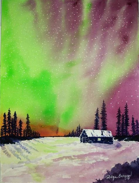 Alaska Northern Lights Aurora Borealis Original Watercolor Etsy