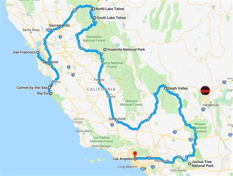 √ Road Trip California National Parks Map