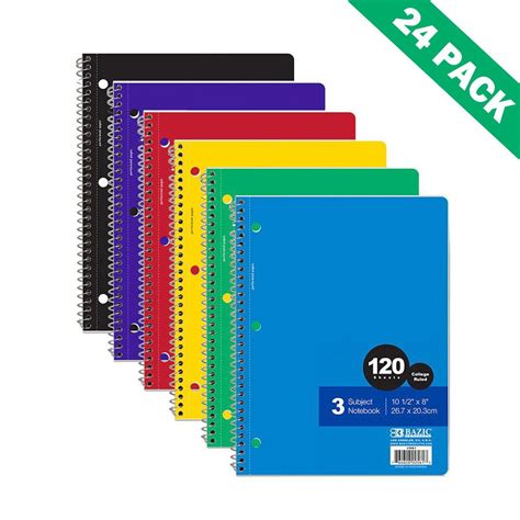 Spiral Notebook College Ruled 3 Subject Perforated Bound Spiral