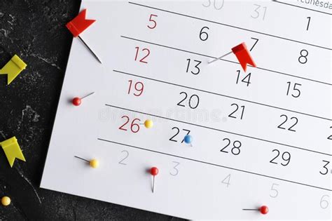 Close Up Of Pin On Calendar Planning For Business Stock Image Image