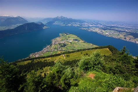 Lake Lucerne And Mountain Pilatus From Rigi In Swiss Alps Central