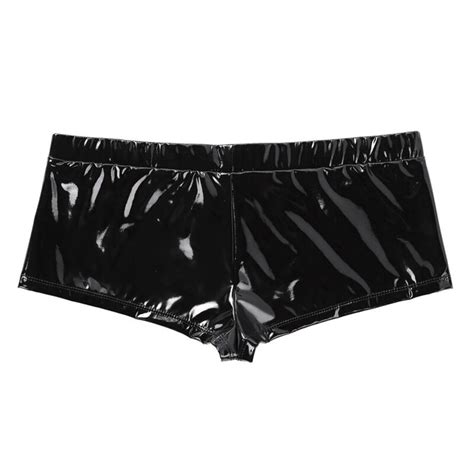 Sexy Men Patent Leather Open Crotch Boxers Underwear Crotchless Panties