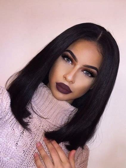 60 showiest bob haircuts for black women. Heat resistant middle part Straight human hairstyle wig ...