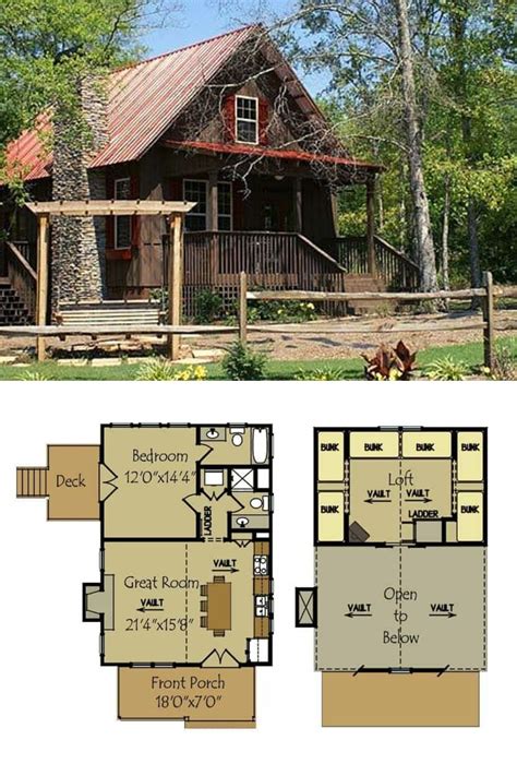 Two Story Bedroom Cabin Retreat Floor Plan Cottage House Plans