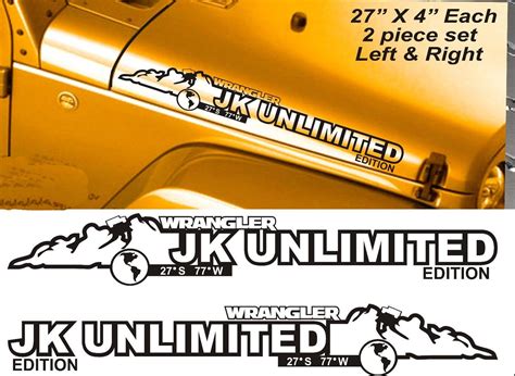 Pair Jeep Wrangler JK UNLIMITED EDITION Vinyl Hood Decals JK JKU 2007-2016