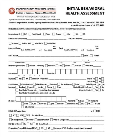 Free Health Assessment Forms In Pdf Ms Word