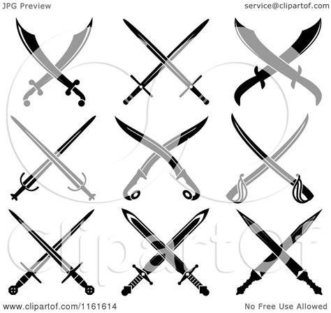 Clipart Of Black And White Crossed Swords 2 Royalty Free Vector
