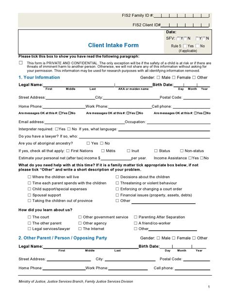 Civil Client Intake Form Templates Fillable Printable