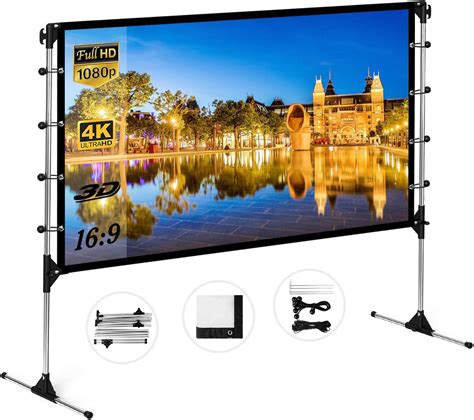 Projector Screen With Stand 100 Inch 169 Hd 4k Portable Indoor Outdoor
