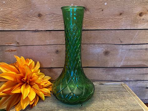 Vintage Green HOOSIER GLASS Vase 4095 Quilted Diamond Etsy