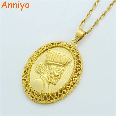 Anniyo Oval Coin Pendant Necklaces For Women Gold Color Arab Jewelry