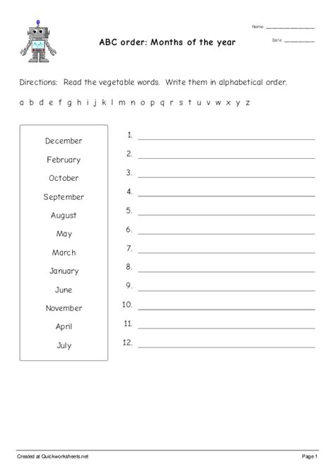 Abc Order Months Of The Year Sort Into Order Worksheet Quickworksheets