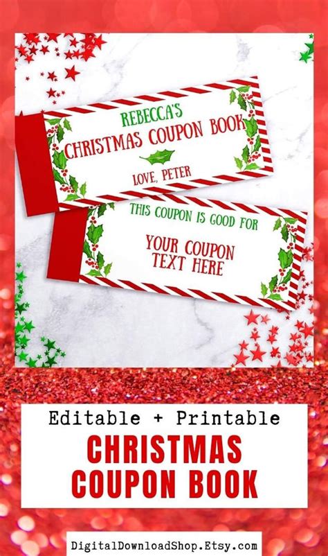Christmas Coupon Book Editable Printable Reward Coupons For Etsy