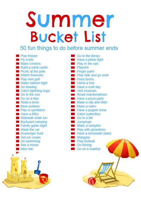 Summer Bucket List 50 Fun Activities For Kids Cincyshopper Worksheet