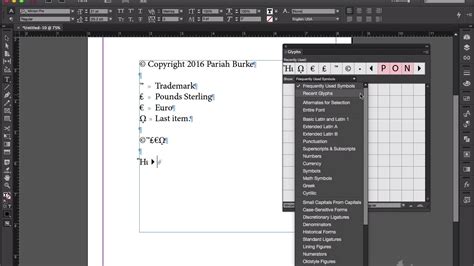 Creating And Saving Glyph Sets Of Commonly Used Symbols Indesign Tip