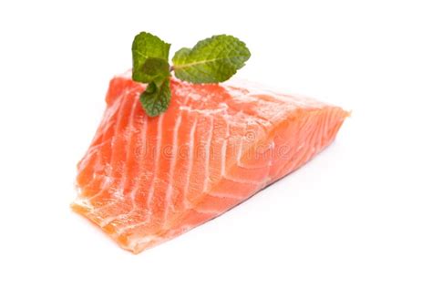 Pink Salmon Fillet With Mint Leaves As A Garnish Stock Image Image Of