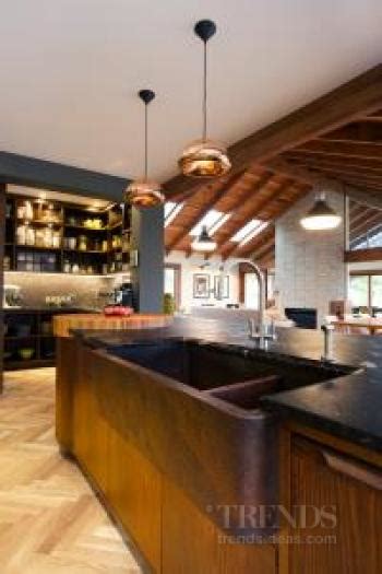 Kitchen In Desert Modern Style With Copper Tiles Herringbone Floors