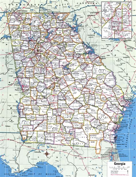 Georgia State Counties Map With Roads Cities Towns Highways County