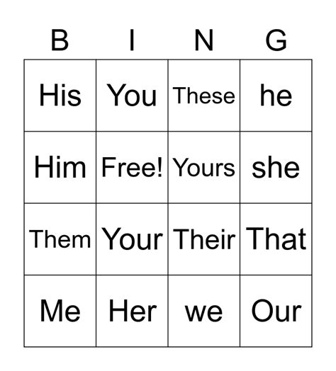 Pronouns Bingo Card