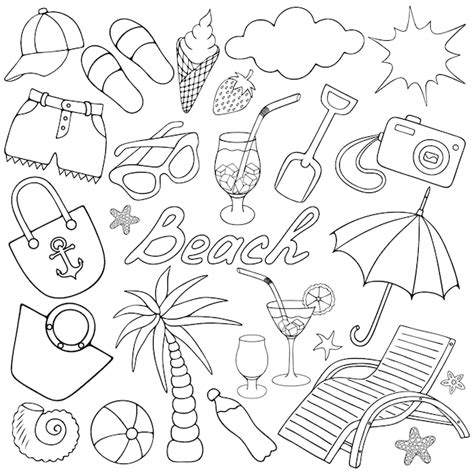 Premium Vector Beach Vacation Sketch Collection Of Summer