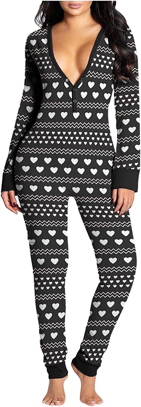 Womens One Piece Pajamas Functional Butt Buttoned Flap