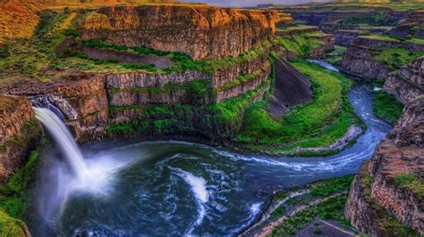 Wallpaper Beautiful Landscape Top View Waterfall River Rocks Sky