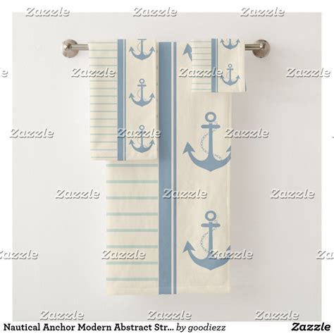 Nautical Anchor Modern Abstract Stripe Bath Towel Set