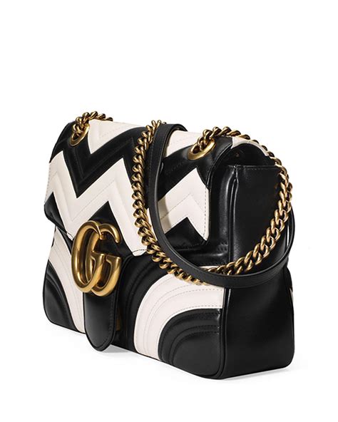 Gucci Gg Marmont Chevron Leather Shoulder Bag In Blackwhite Black Lyst