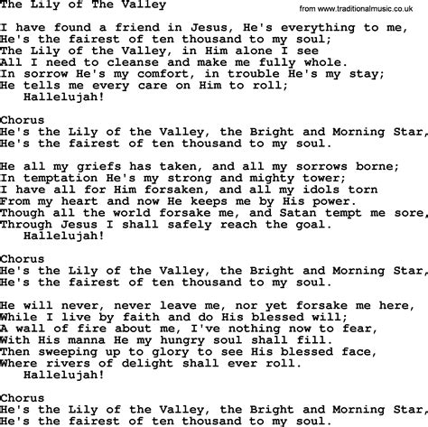 Baptist Hymnal Christian Song The Lily Of The Valley Lyrics With Pdf