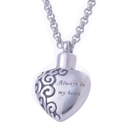 Always In My Heart Keepsake Memorial Pendant Necklace Stainless Steel