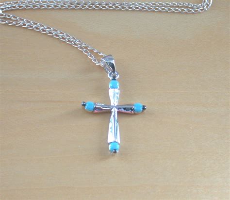 Sterling Silver Turquoise Cross Pendant Chain Turquoise Necklace UK