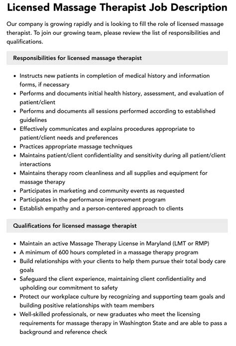 Licensed Massage Therapist Job Description Velvet Jobs